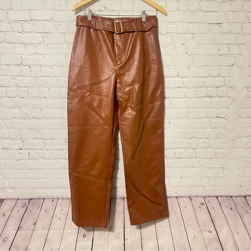 High-Waisted Loose Faux-Leather Pants